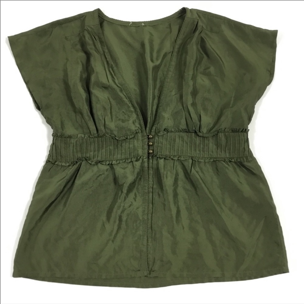 100% Silk Gap Olive Green Blouse Large